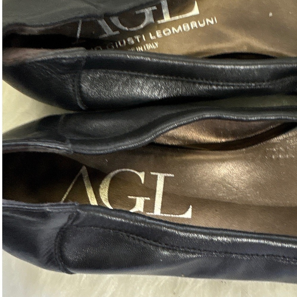 AGL Attilio Giusti Leombruni Black Leather Patent Ballet Flats Buckle Detail 8.5 - Picture 5 of 9